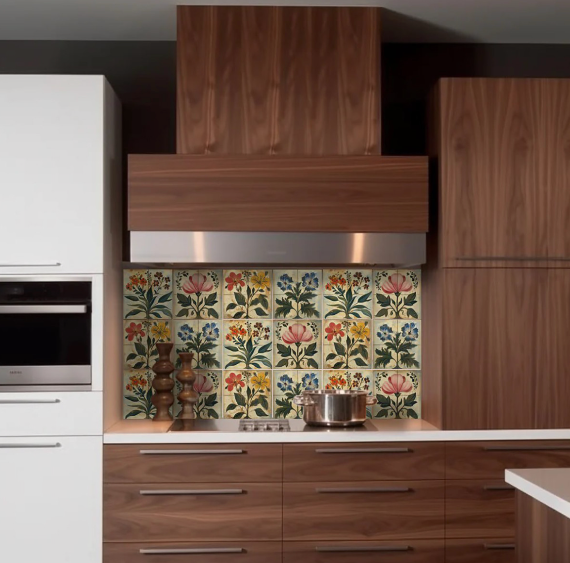 Pink And Green Floral Peel And Stick Vinyl Tiles (24 Tiles/Set)