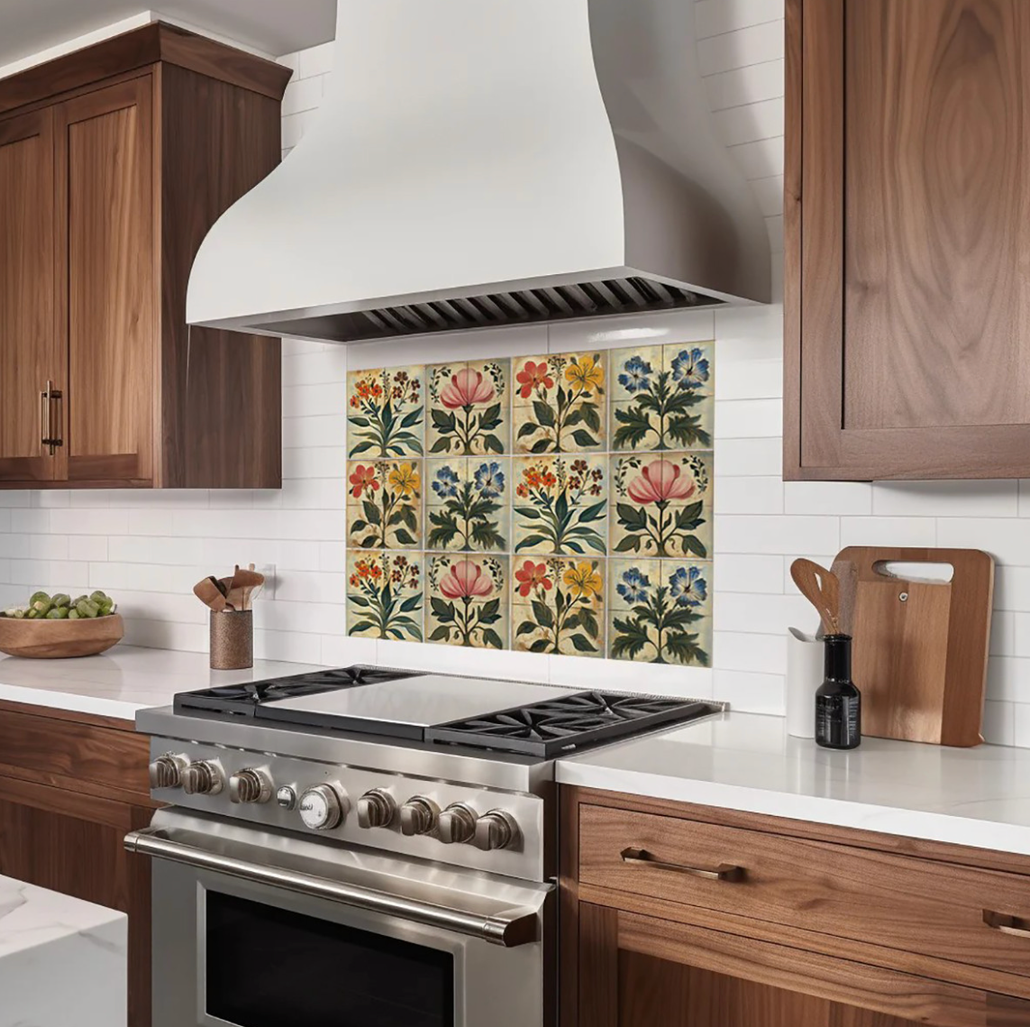 Pink And Green Floral Peel And Stick Vinyl Tiles (24 Tiles/Set)
