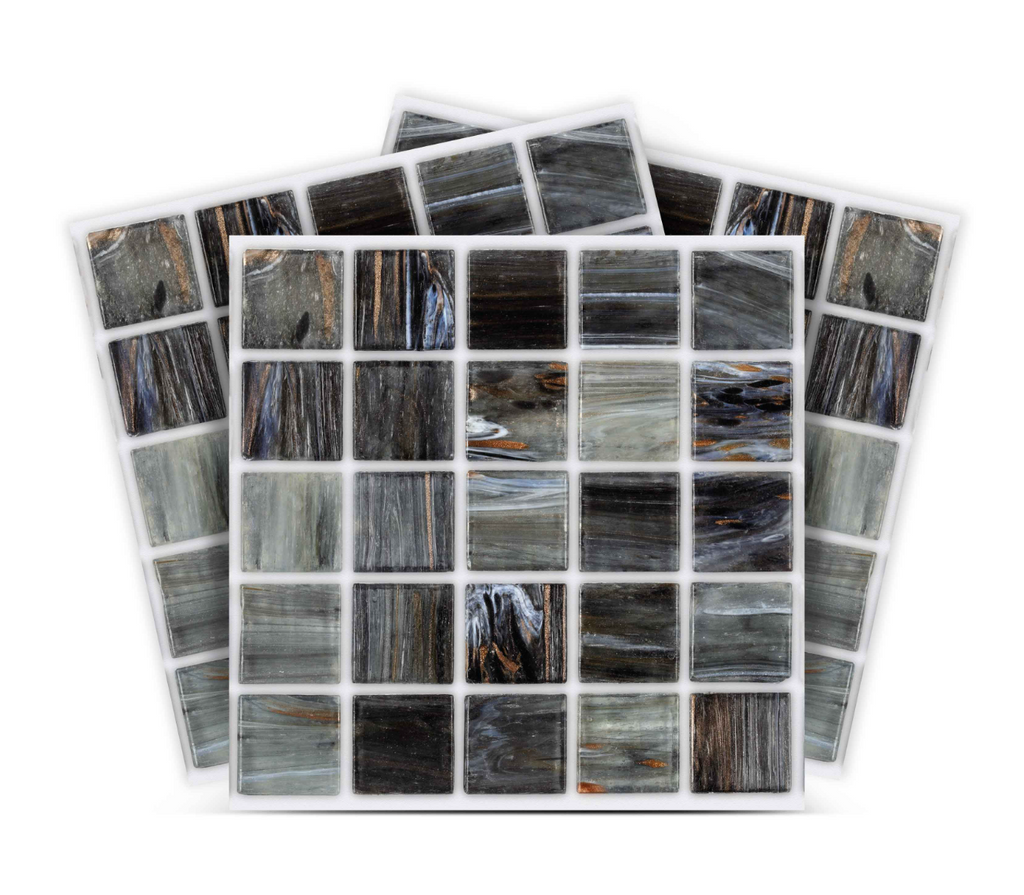 Modern Black & Gold Marble Mosaic Peel And Stick Vinyl Tiles (24 Tiles/Set)