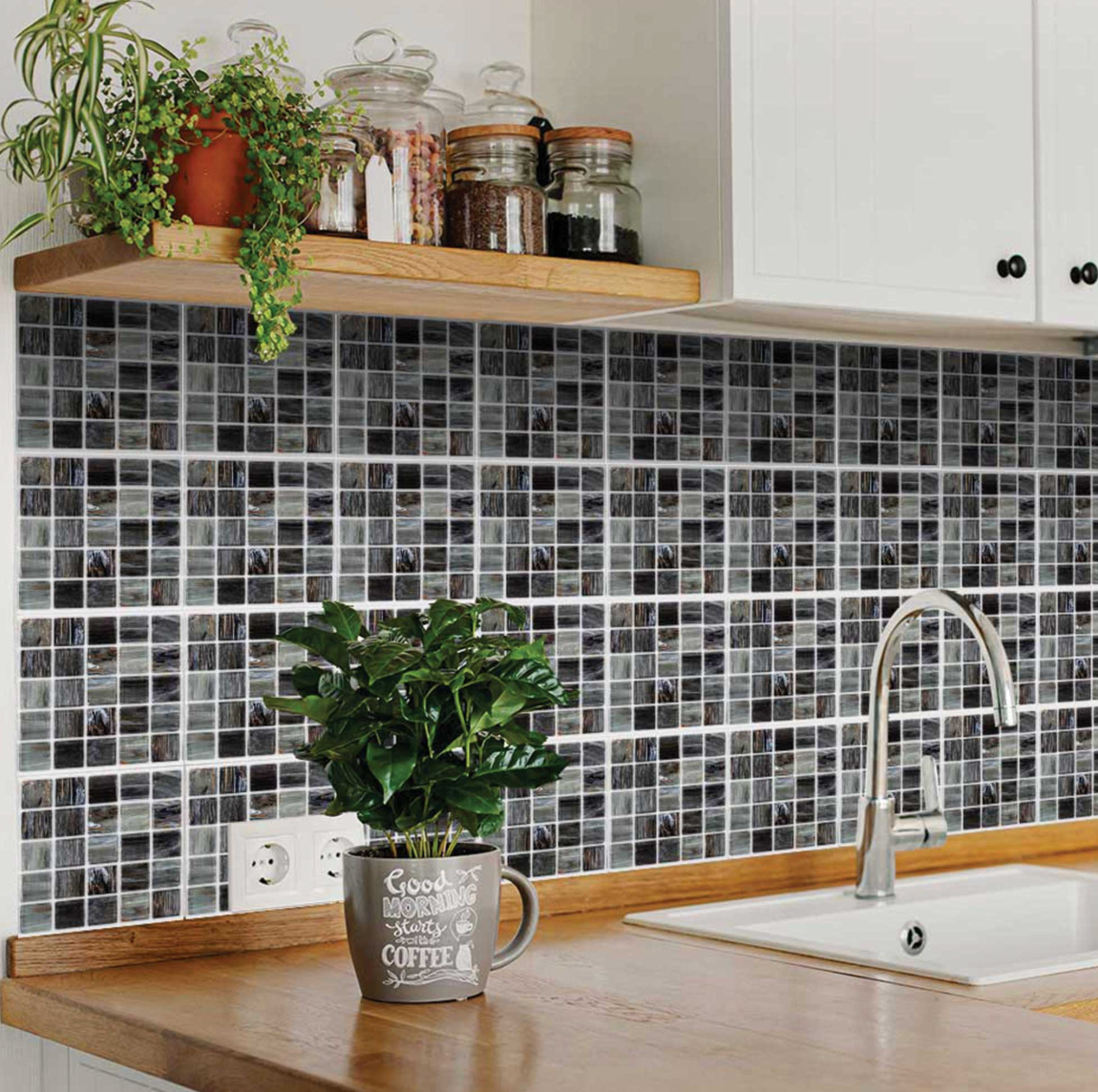 Modern Black & Gold Marble Mosaic Peel And Stick Vinyl Tiles (24 Tiles/Set)