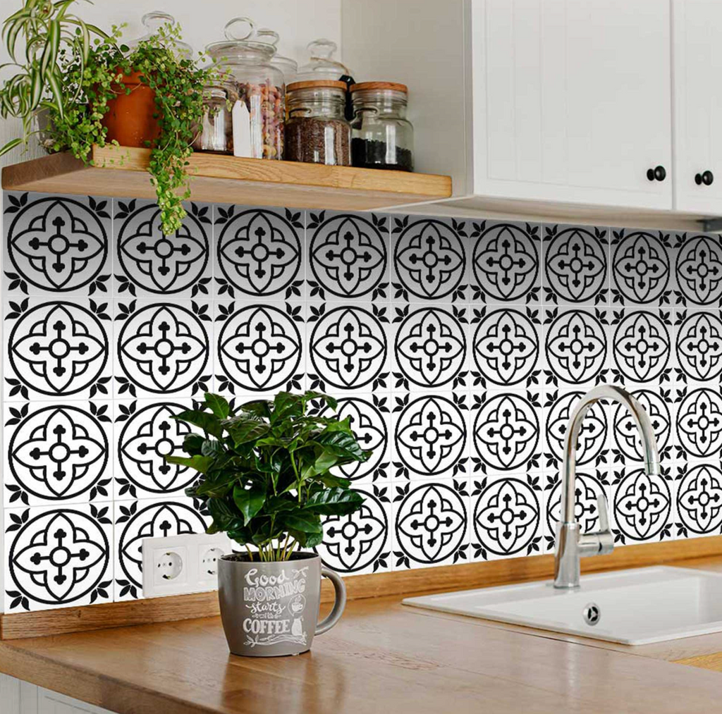 Black and White Peel and Stick Removable Vinyl Tiles (24 Tiles/Set)