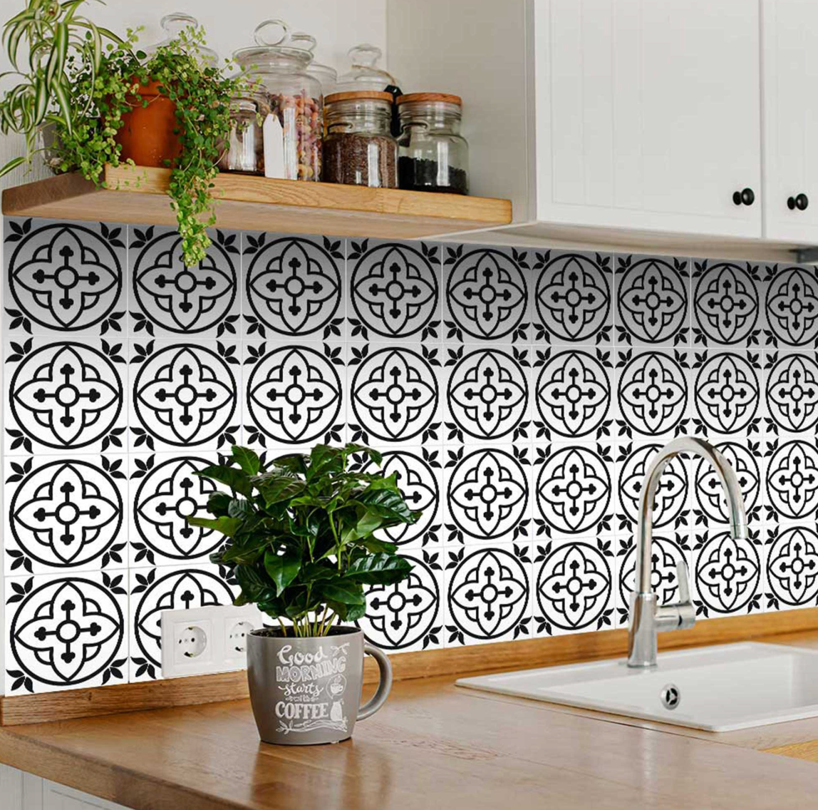 Black and White Peel and Stick Removable Vinyl Tiles (24 Tiles/Set)