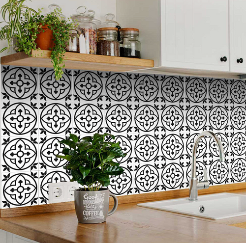 Black and White Peel and Stick Removable Vinyl Tiles (24 Tiles/Set)