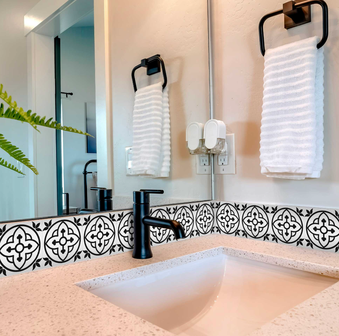 Black and White Peel and Stick Removable Vinyl Tiles (24 Tiles/Set)