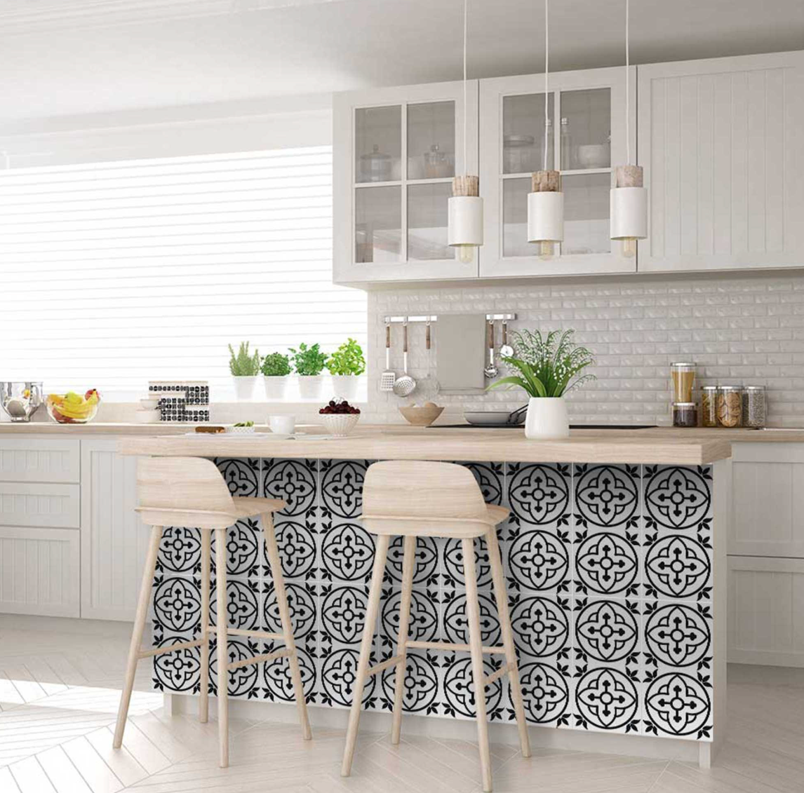 Black and White Peel and Stick Removable Vinyl Tiles (24 Tiles/Set)