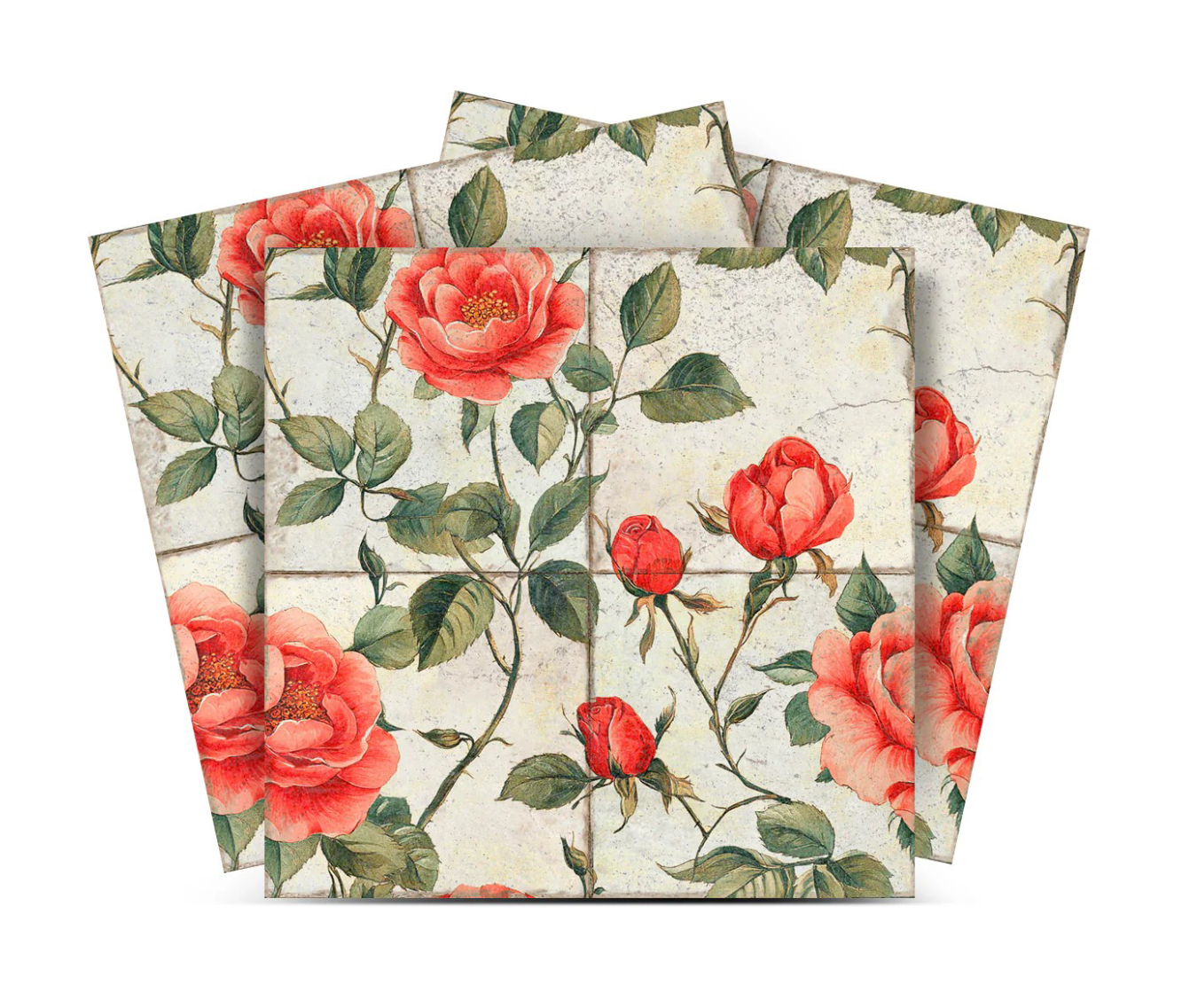 Red And Green Vinyl Arabesque Peel And Stick Removable Tiles (24 Tiles/Set)