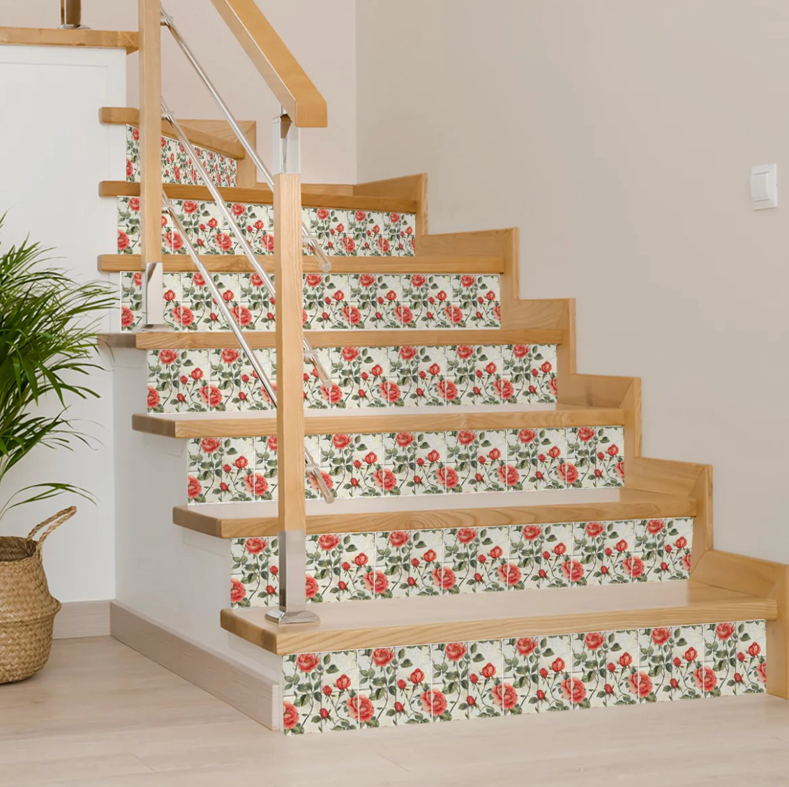 Red And Green Vinyl Arabesque Peel And Stick Removable Tiles (24 Tiles/Set)