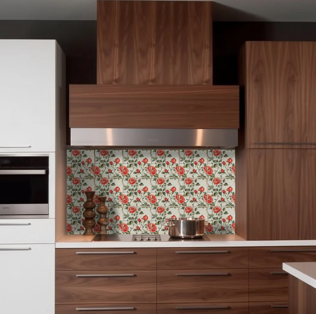Red And Green Vinyl Arabesque Peel And Stick Removable Tiles (24 Tiles/Set)