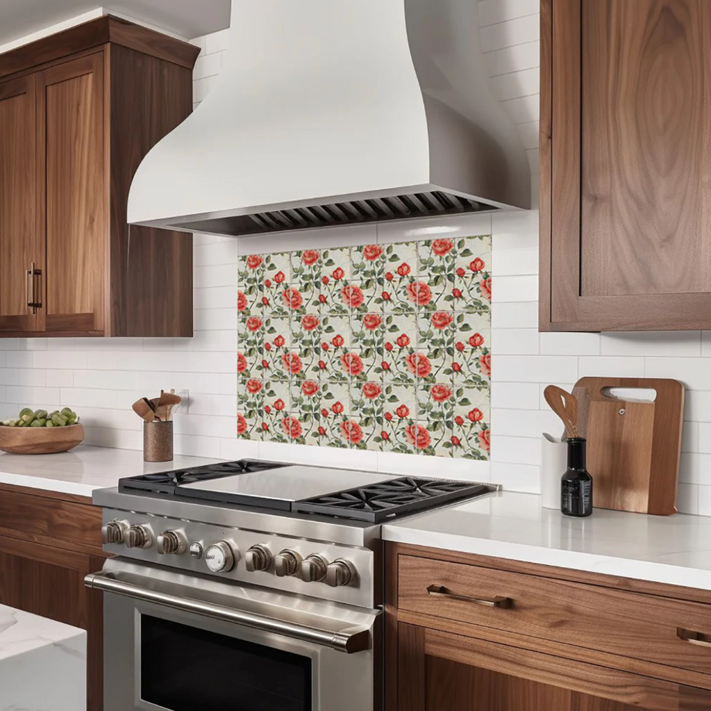Red And Green Vinyl Arabesque Peel And Stick Removable Tiles (24 Tiles/Set)