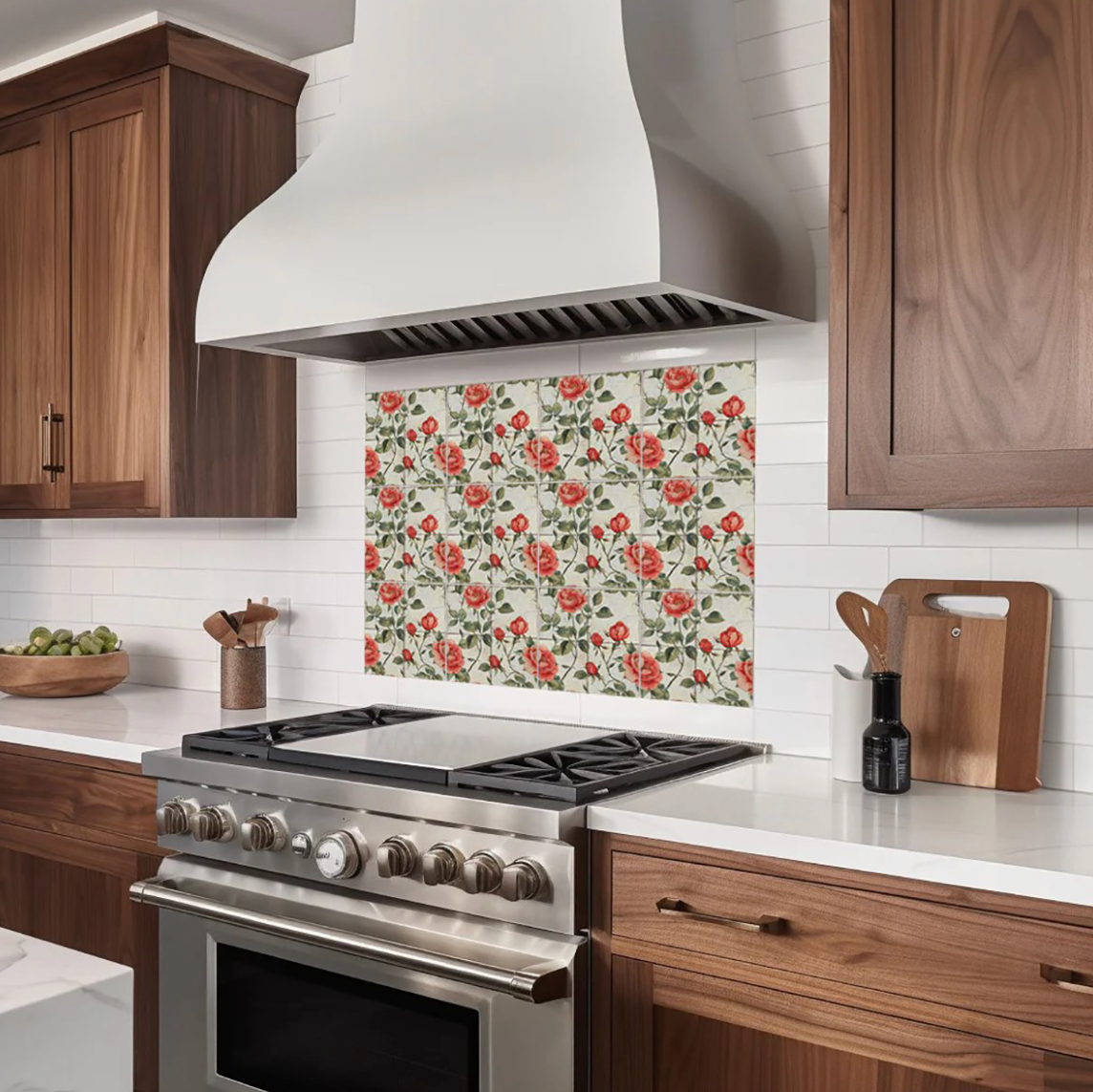 Red And Green Vinyl Arabesque Peel And Stick Removable Tiles (24 Tiles/Set)