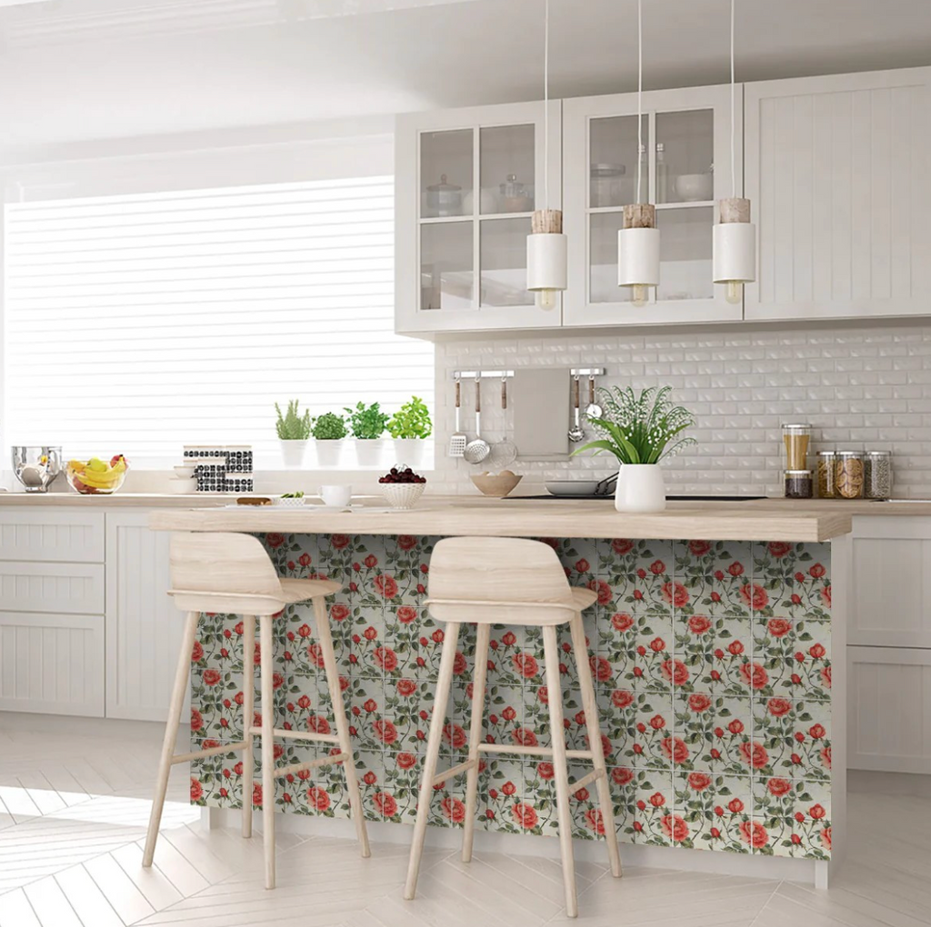 Red And Green Vinyl Arabesque Peel And Stick Removable Tiles (24 Tiles/Set)