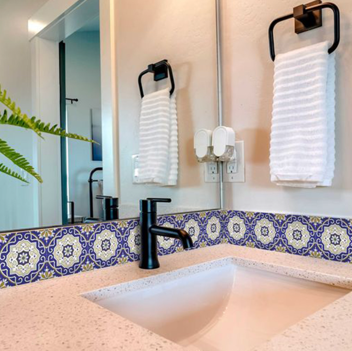 Blue White and Gold Mosaic Removable Vinyl Tiles (24 Tiles/Set)
