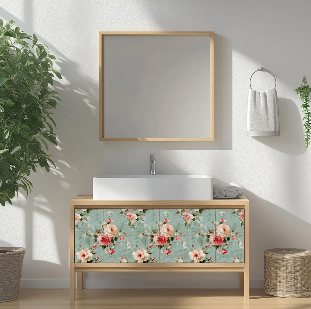 Red And Green Vinyl Arabesque Peel And Stick Removable Tiles (24 Tiles/Set)