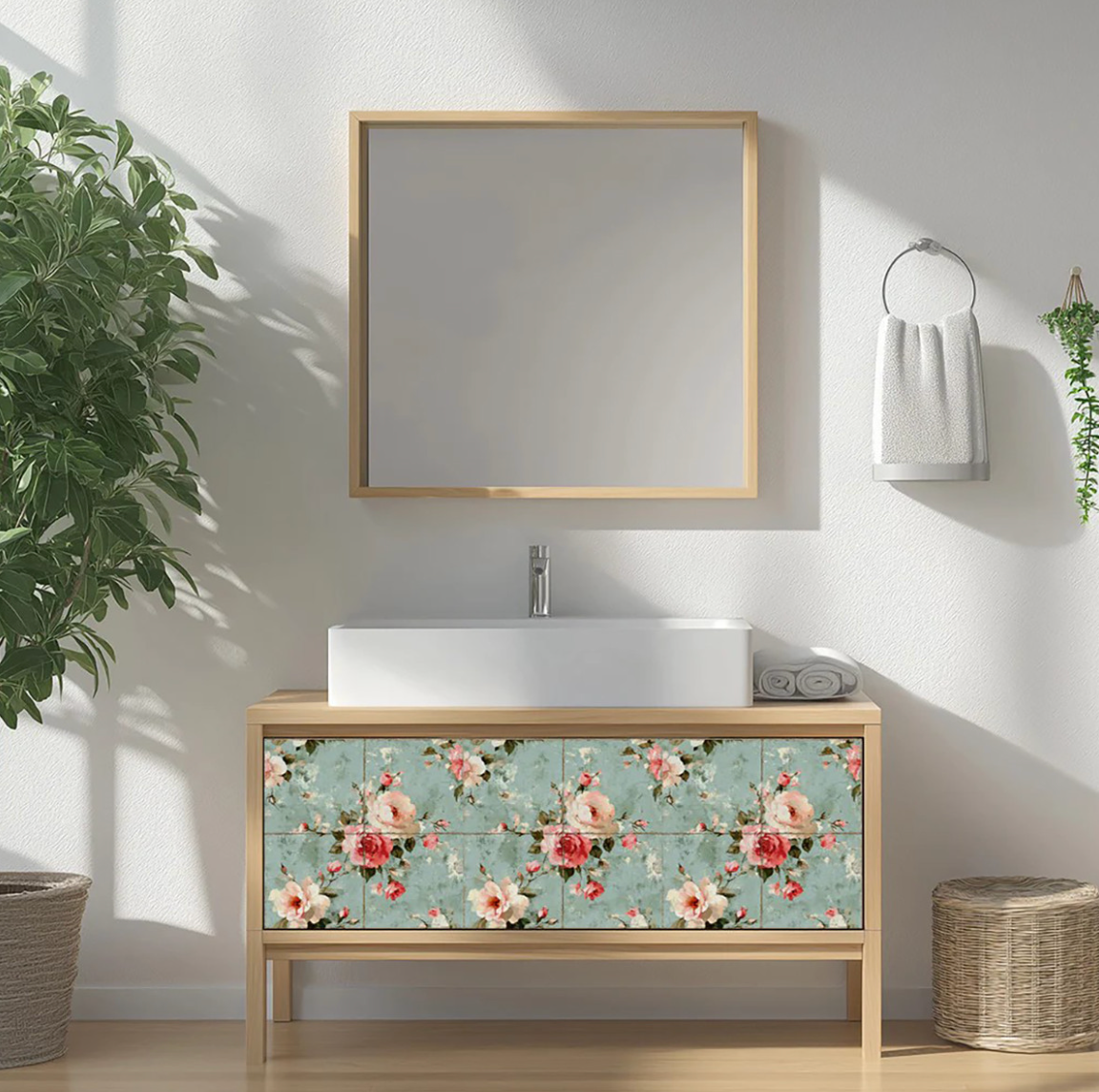 Red And Green Vinyl Arabesque Peel And Stick Removable Tiles (24 Tiles/Set)