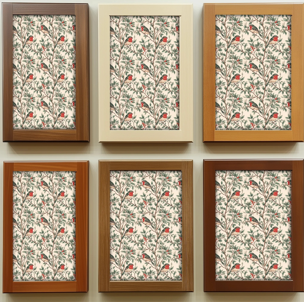 Green And Red Vintage Bird Botanical Peel & Stick Vinyl Tiles (24 Tiles/Set)