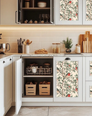 Green And Red Vintage Bird Botanical Peel & Stick Vinyl Tiles (24 Tiles/Set)