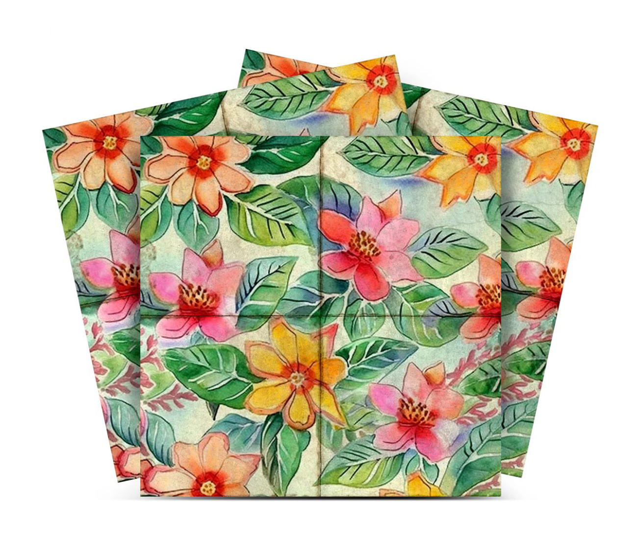 Watercolor Tropical Floral Peel & Stick Vinyl Tiles (24 Tiles/Set)