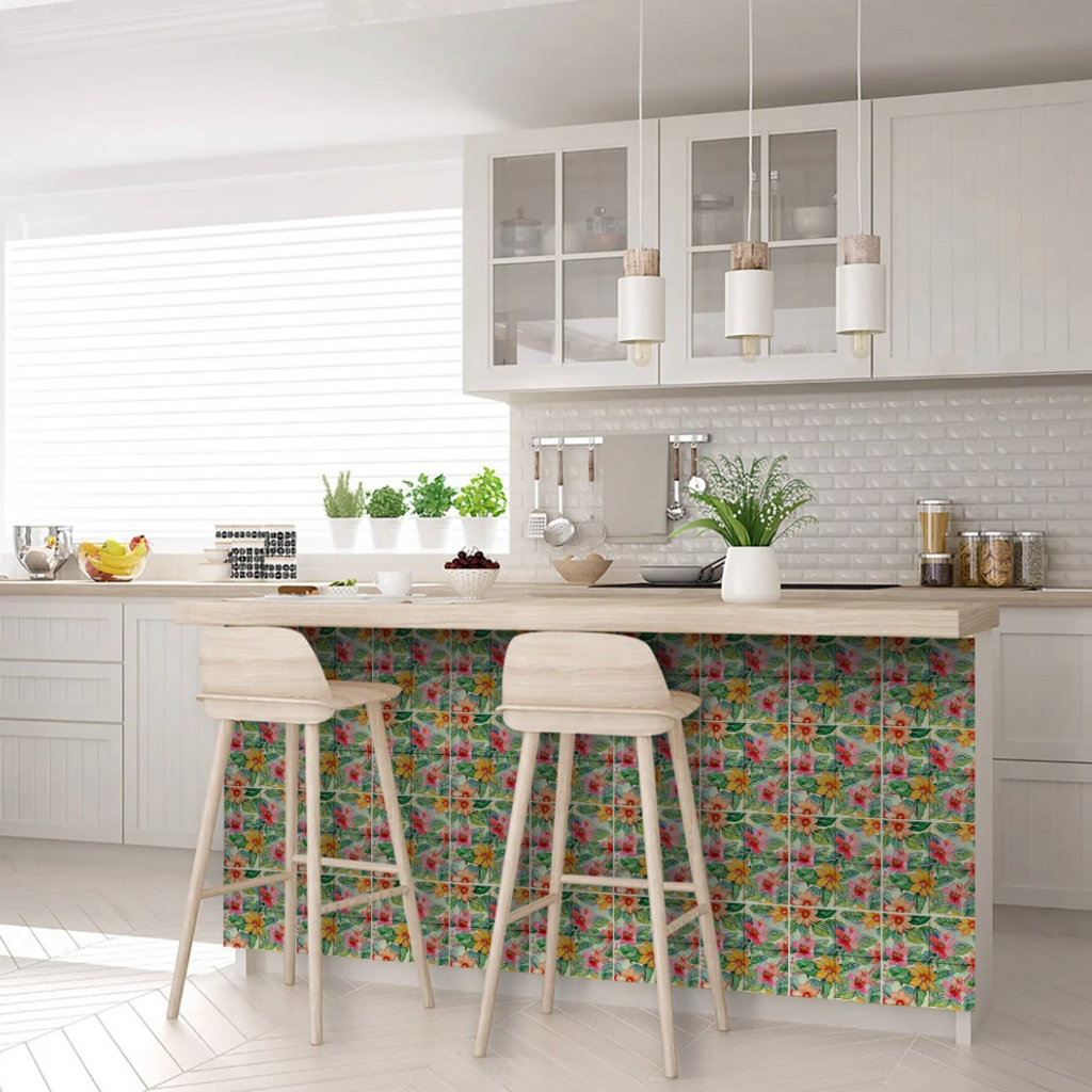Watercolor Tropical Floral Peel & Stick Vinyl Tiles (24 Tiles/Set)